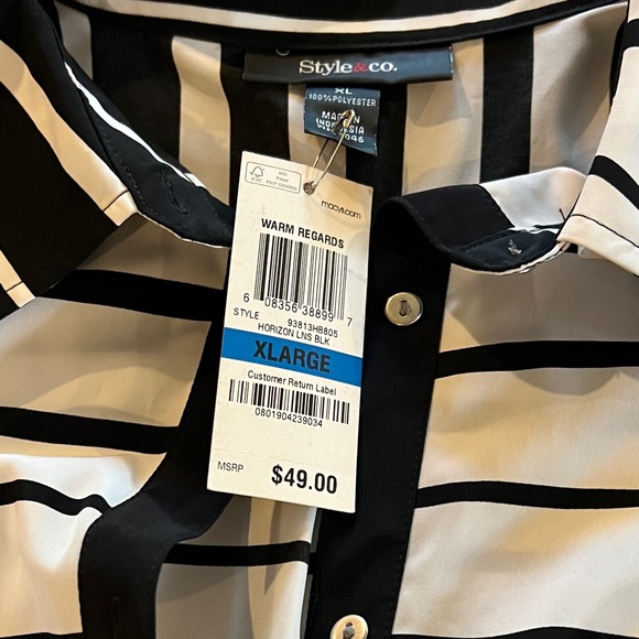 XL Black and White Stripe Style & Co Blouse - Picture 4 of 4